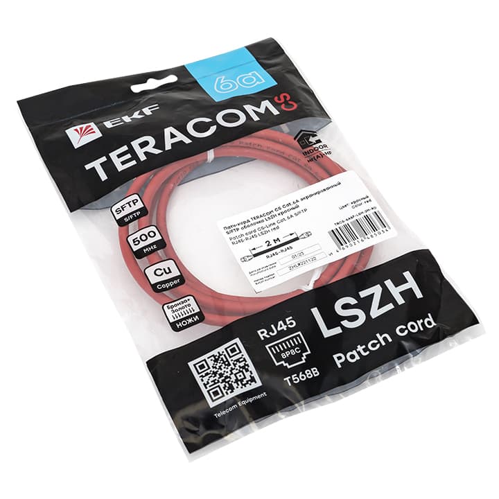 EKF Патч-корд TERACOM CS Cat.6A экранированный S/FTP оболочка LSZH красный (2,0м) — миниатюра 4