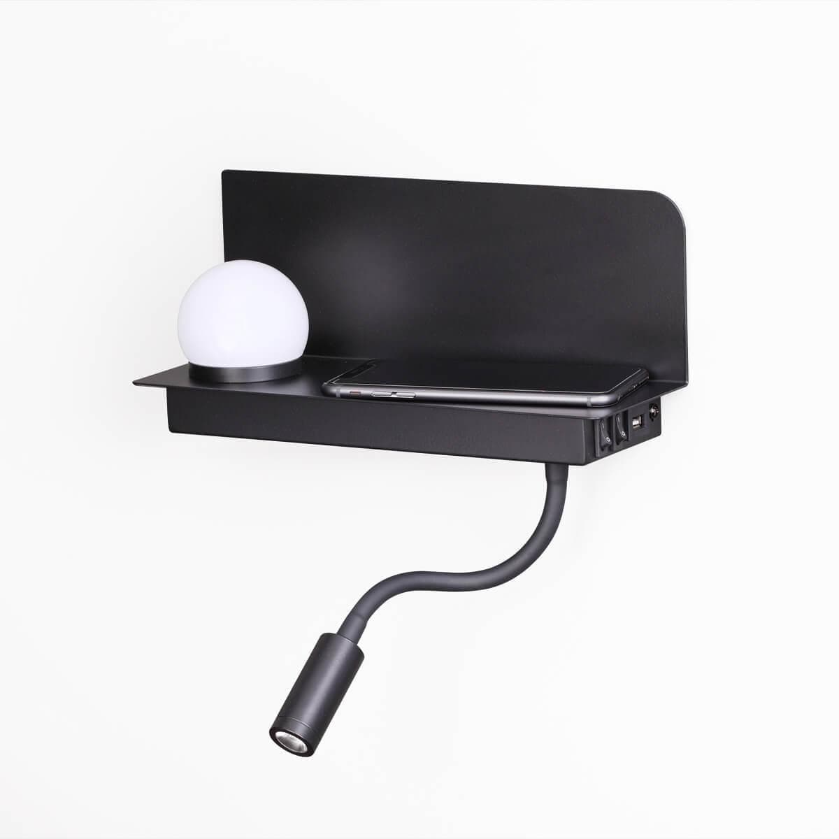 Odeon Light 4202/6WL ODL20 241  черный/металл Настенный светильник с USB и беспр зарядкой LED 3W+3W SMART SHELF — миниатюра 1