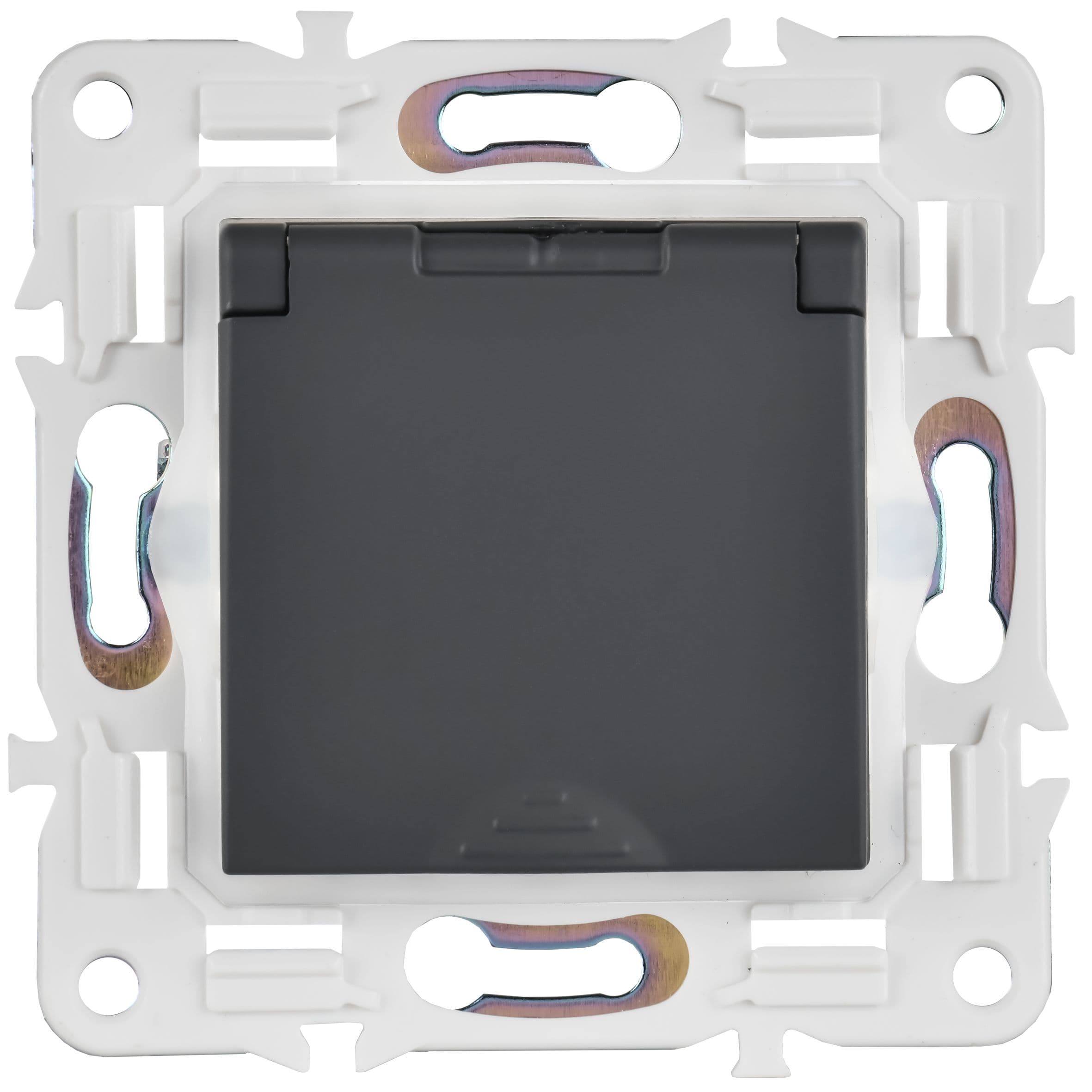 IEK SKANDY Графит Розетка с/з с защитными шторками и крышкой 16А IP44 SK-R11G — миниатюра 2