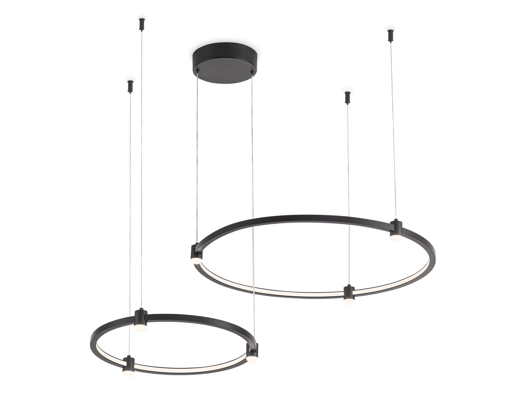 Ambrella Светильник подвесной светодиодный FL5525/2+6 BK черный 45W 3000K/4200K/6400K D600/400*1300 (без ПДУ) — миниатюра 2