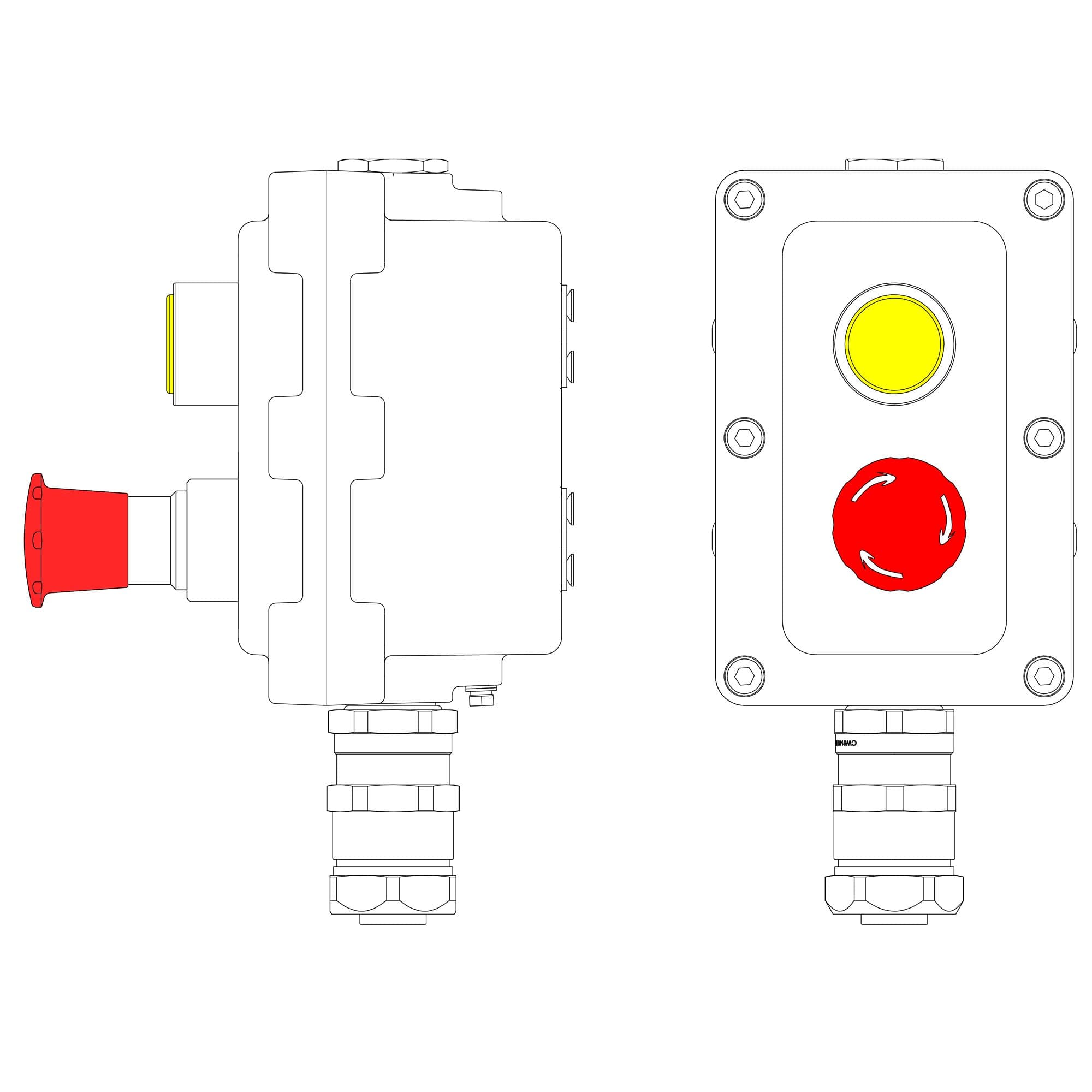 DKC Взрывонепроницаемый пост управления из алюминия LCSD-02-B-MB-L1Y(220)x1-P6R(11)x1-PBMB-KAEPM2MHK-20 / 1Ex d IIB T5 Gb / Ex tb IIIC T95°С Db IP66