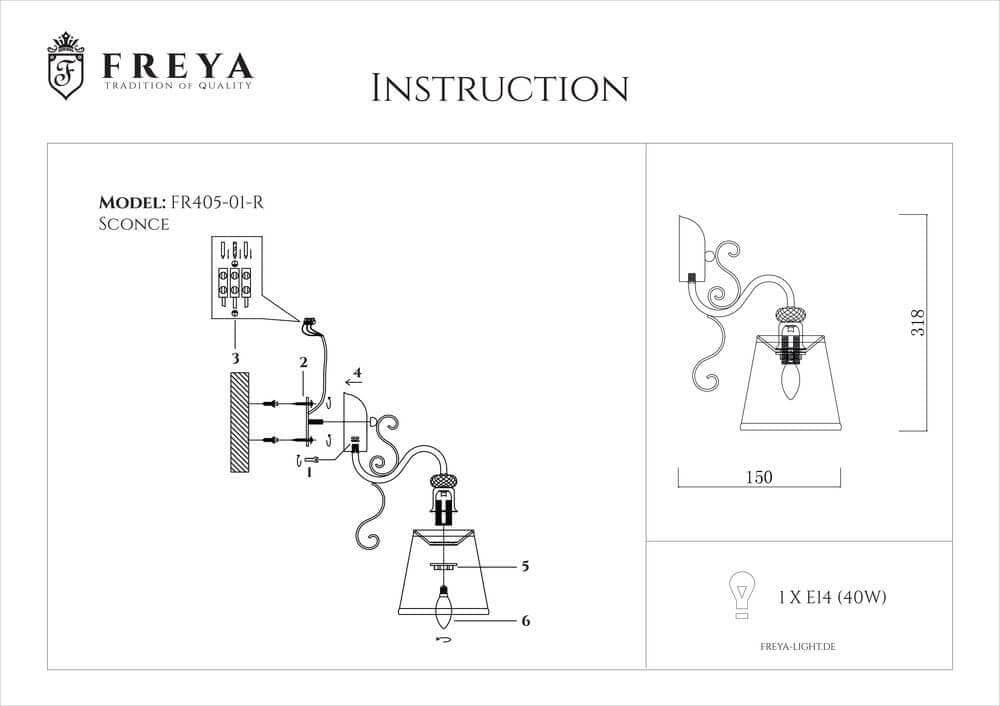 Freya Classic Driana Бронза Антик Бра E14 40W FR2405-WL-01-BZ — миниатюра 2