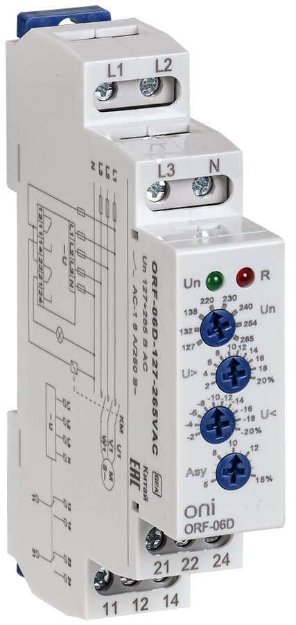 IEK ONI Реле фаз ORF-06D 3ф 2 контакта 127-265В AC с контролем нейтрали