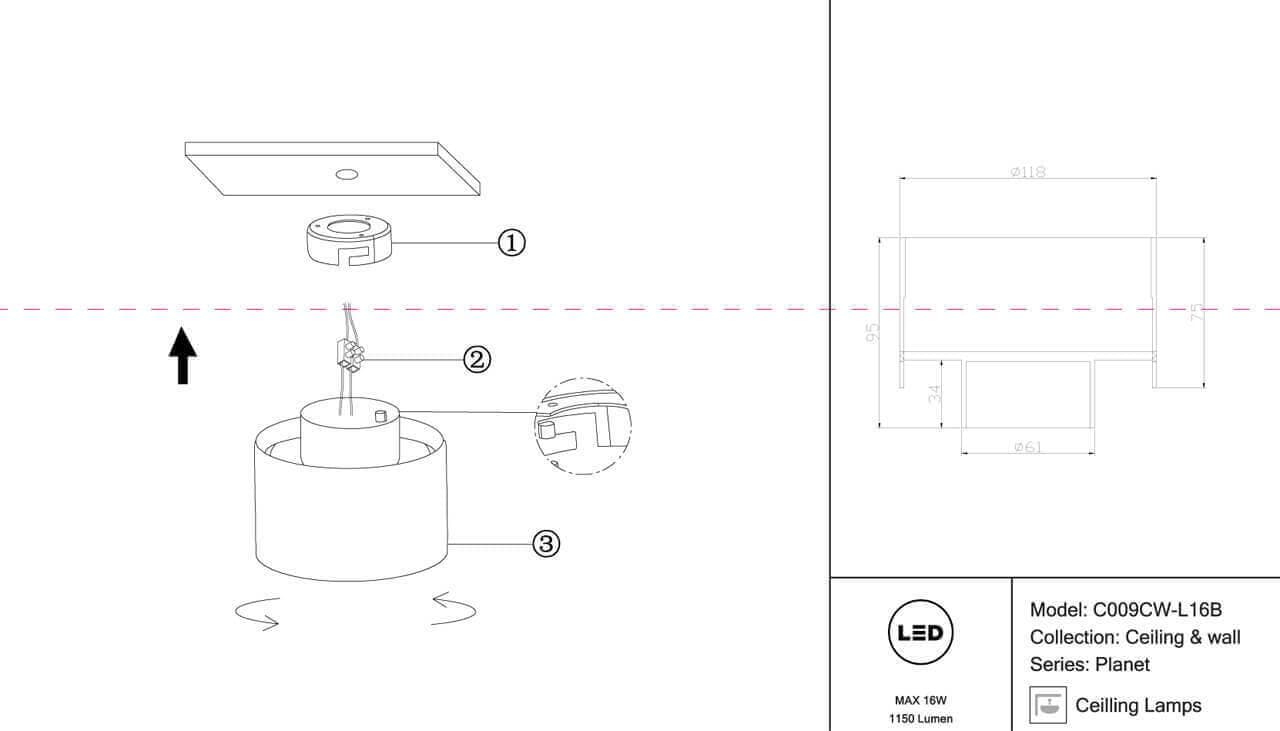 Maytoni Technical Planet Черный Потолочный светильник LED 16W 1150Лм C009CW-L16B — миниатюра 10