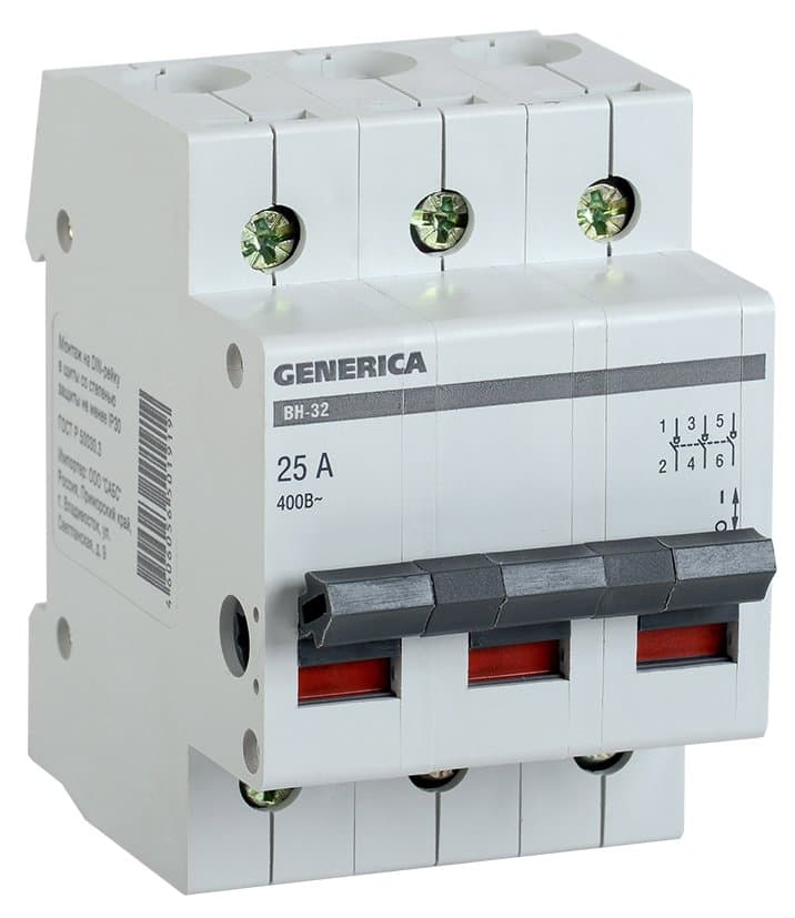 IEK GENERICA Выключатель нагрузки (мини-рубильник) ВН-32 3Р 100А MNV15-3-100 — миниатюра 2