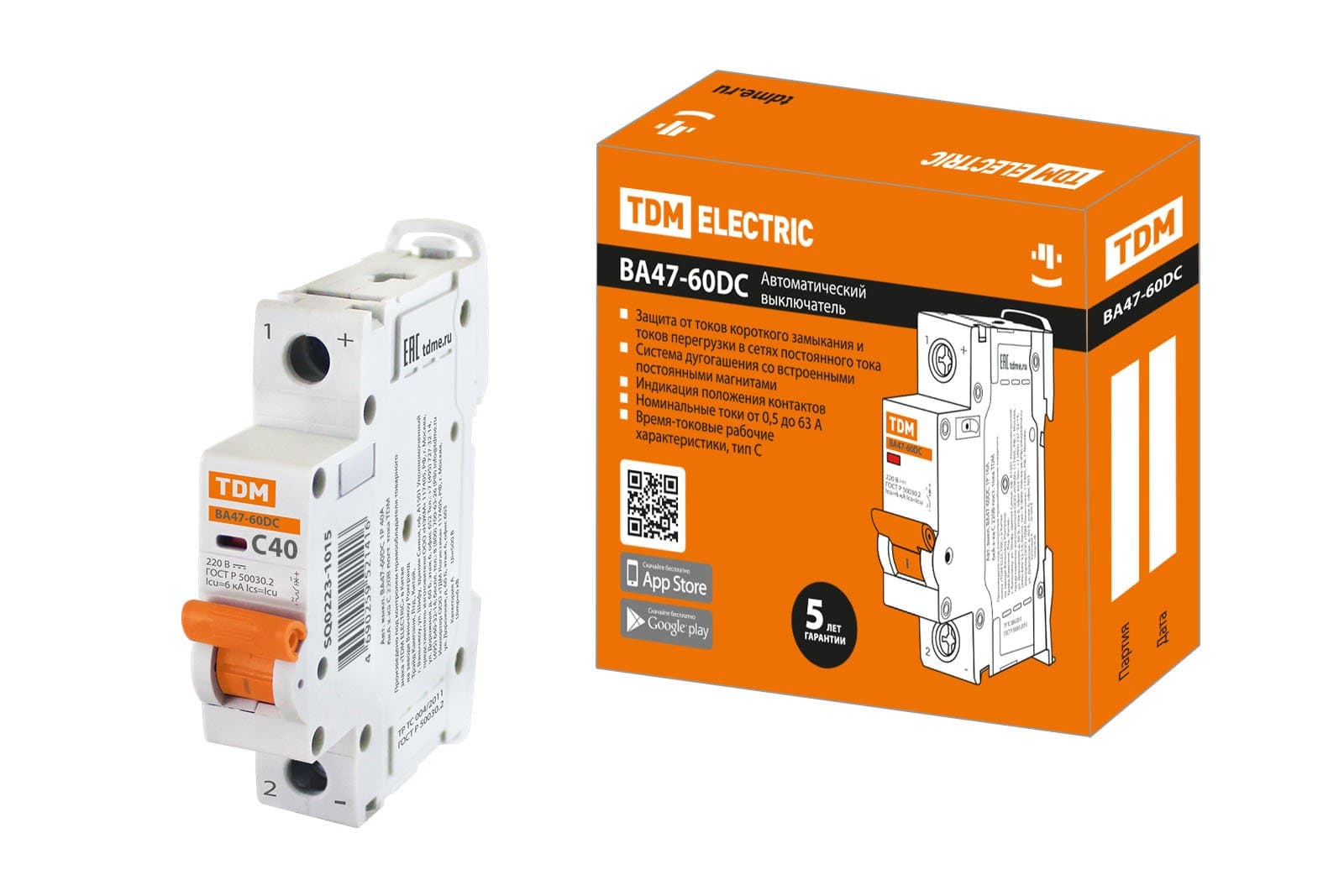 TDM Авт. выкл.ВА47-60DC 1P 40А 6кА х-ка С SQ0223-1015