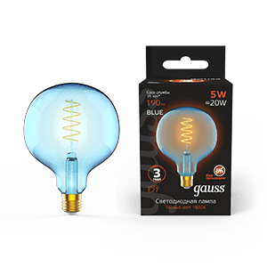 Gauss Лампа Filament G125 5W 190lm 1800К Е27 sky blue flexible LED 1013802105 — миниатюра 1