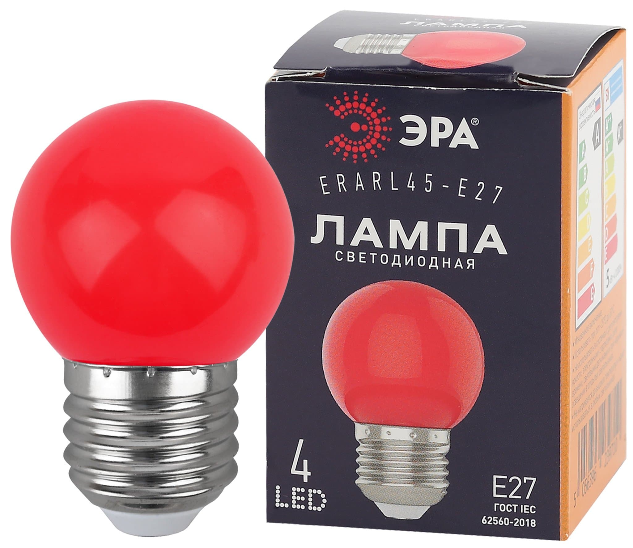 ЭРА ERARL45-E27 LED Р45-1W-E27 (диод. шар, красн., 4SMD, 1W, E27, для белт-лайт) (10/100/6000)