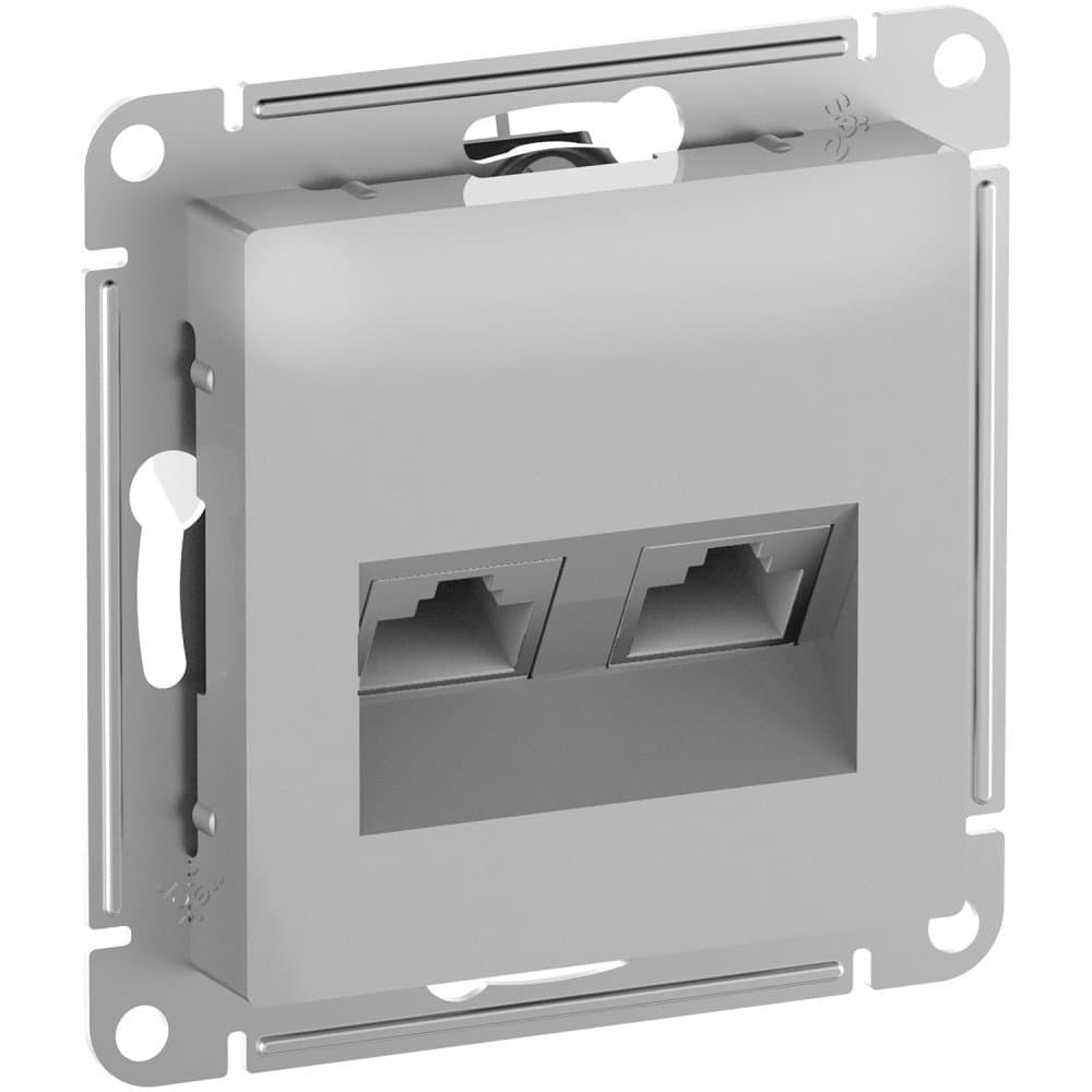 Systeme Electric AtlasDesign АлюминийРозетка двойная комп RJ45+RJ45, кат.6А, механизм