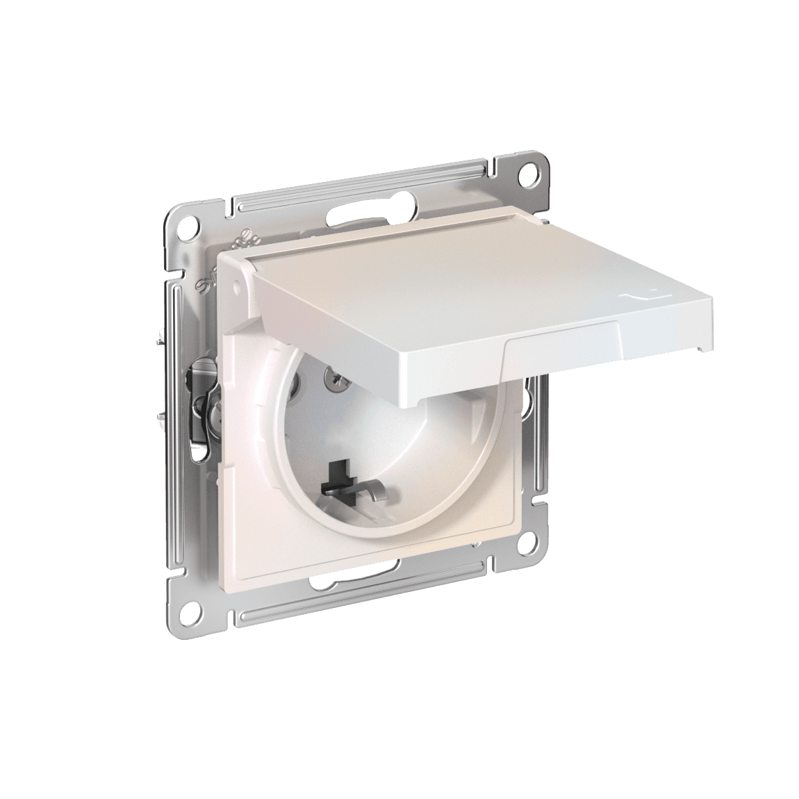 Systeme Electric AtlasDesign Жемчуг Розетка с заземл. со шторк. с крышкой, 16А, IP20,мех., быстрозажим. клем. — миниатюра 1