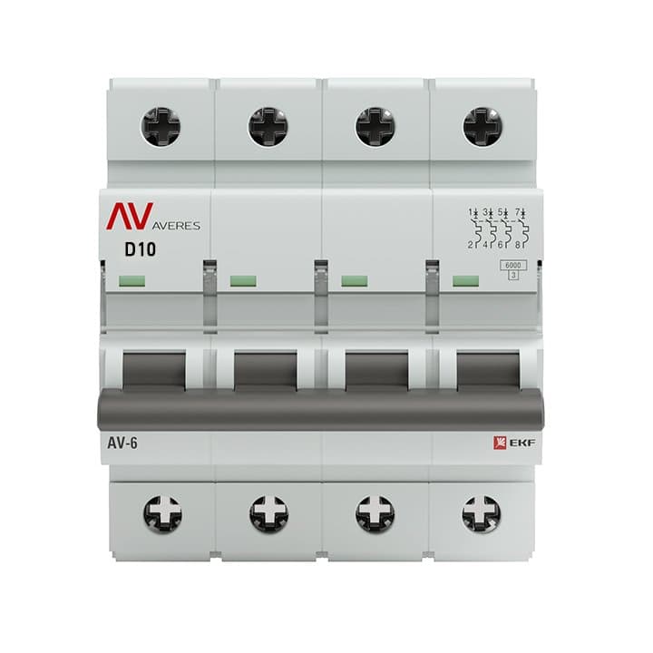 EKF Averes AV-6 Автоматический выключатель (D) 4P 10А 6kA mcb6-4-10D-av — миниатюра 2