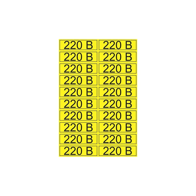 Наклейка знак электробезопасности «220 В» 15х50 мм (20 шт на листе) Rexant 56-0007-1