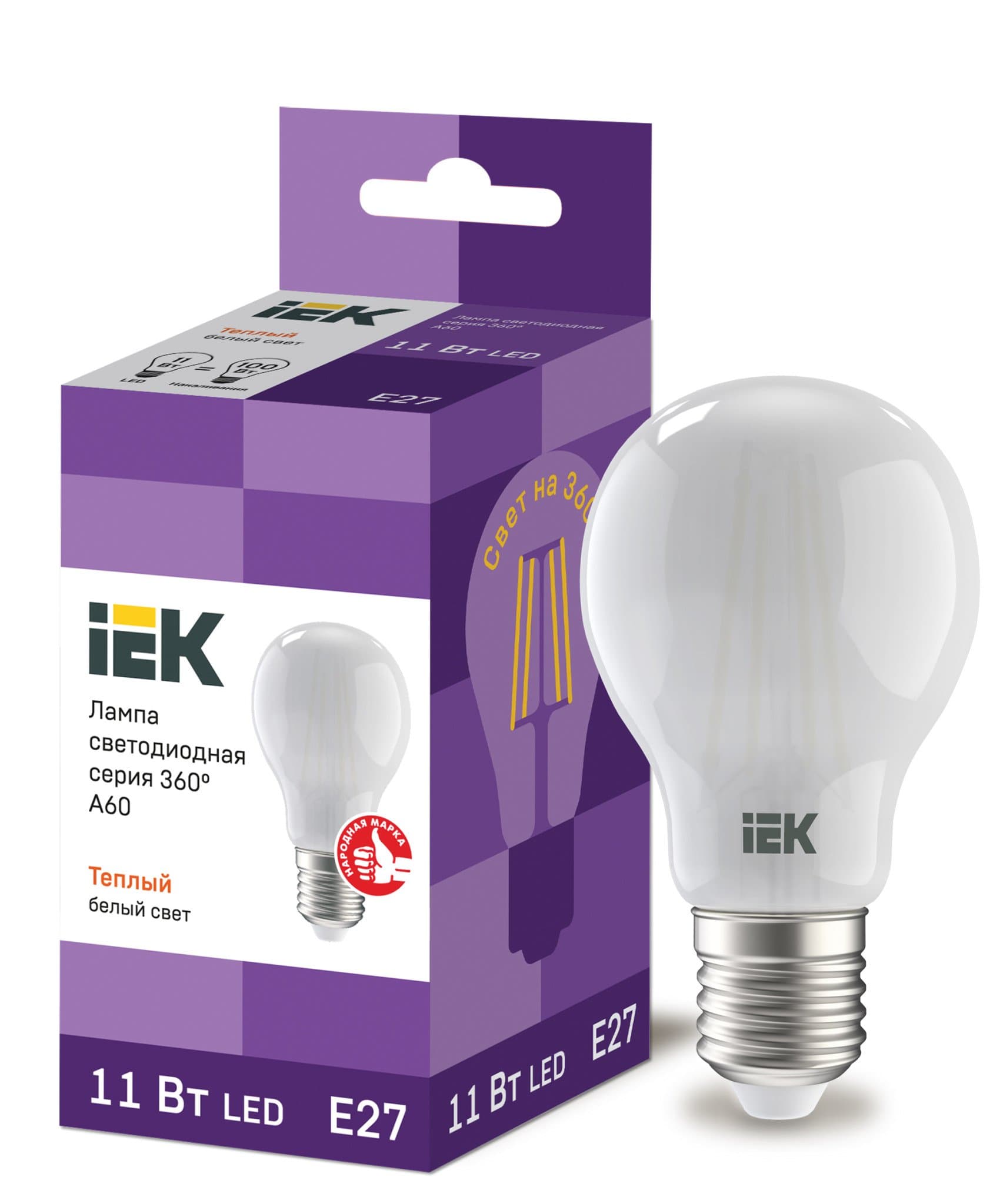 IEK Лампа LED A60 шар матовый 11Вт 230В 3000К E27 серия 360° — миниатюра 1