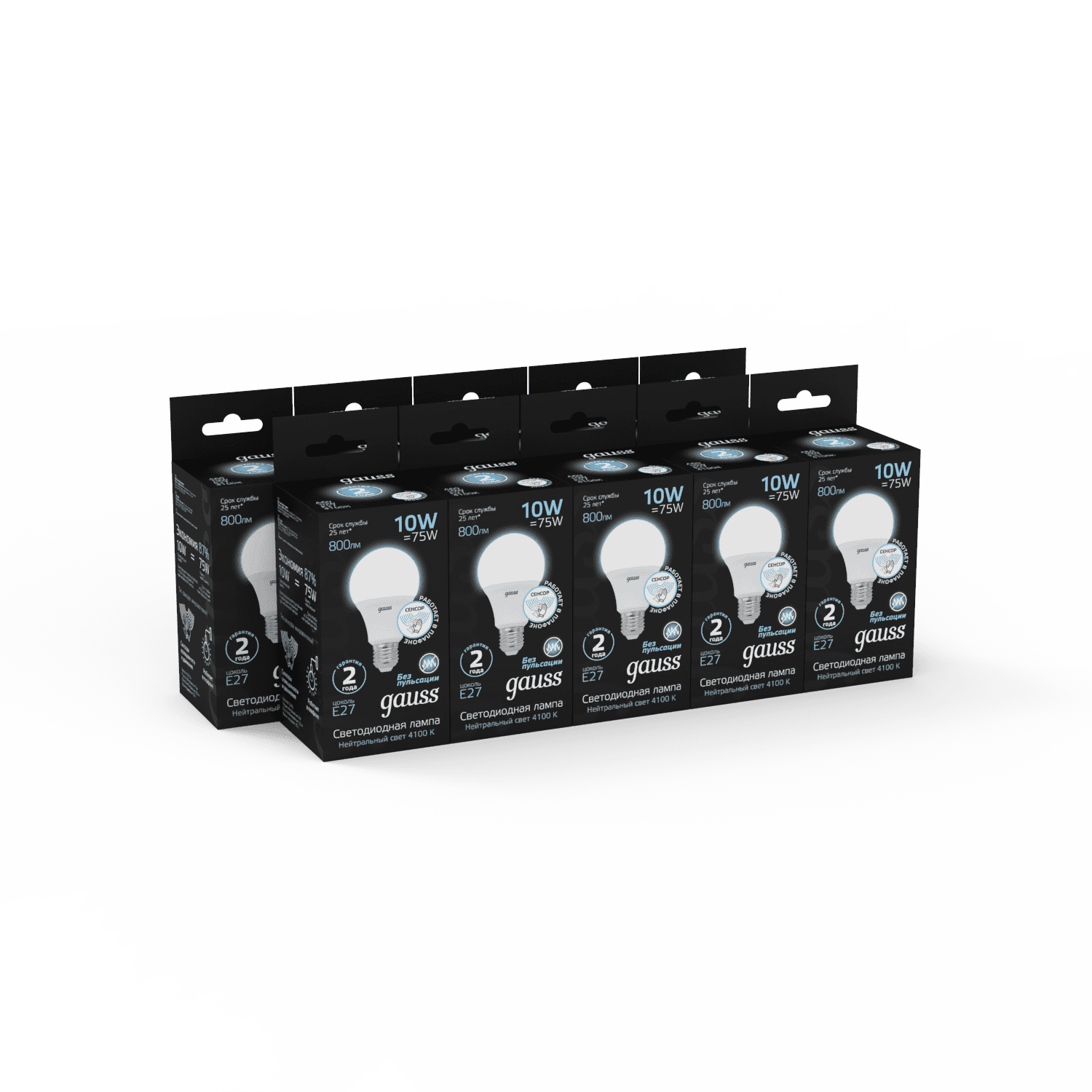 Gauss Лампа A60 10W 800lm 4100К E27 Сенсор LED 1/10/100 102502210-M — миниатюра 6