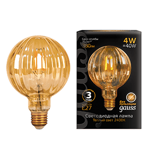 Gauss Лампа Filament G100 4W 380lm 2400К Е27 golden Baloon LED 147802004