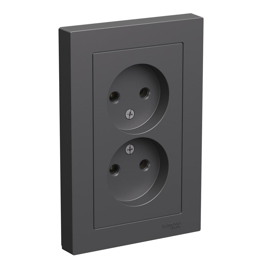 Systeme Electric AtlasDesign Базальт Розетка двойная б/з,16А, в сборе