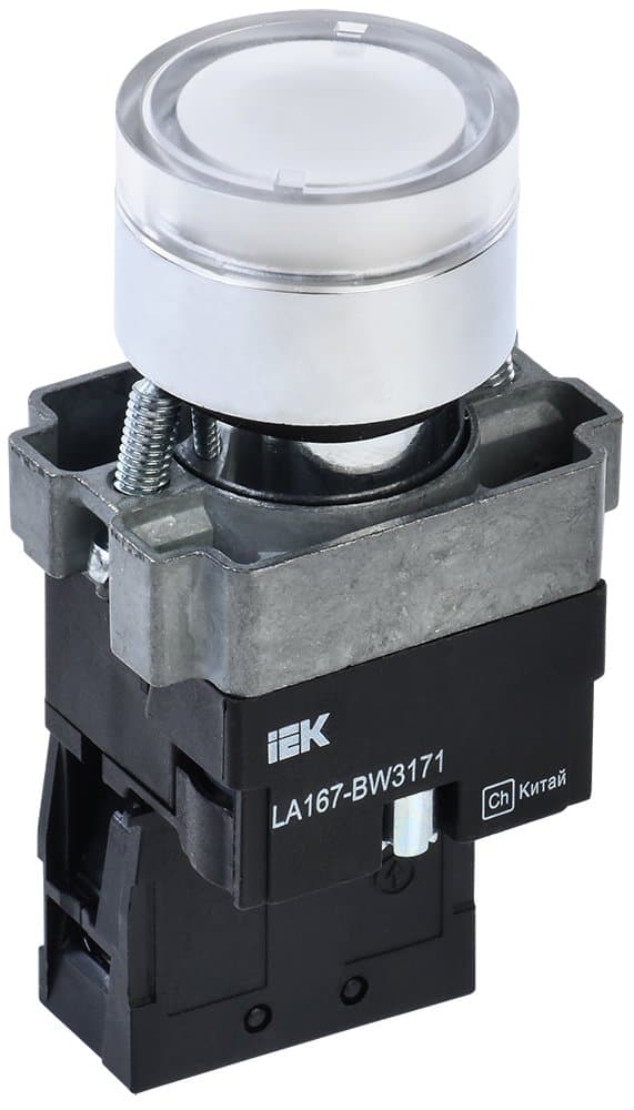 IEK Кнопка LA167-BW3171 d=22мм RC 1з с подсветкой белая