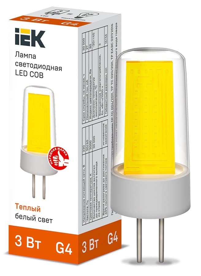 IEK Лампа LED COB капсула 3Вт 230В 3000К керамика G4