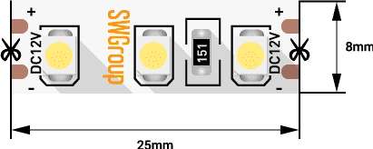 SWG Лента светодиодная стандарт 3528, 120 LED/м, 9,6 Вт/м, 12В , IP20, Цвет: Красный SWG3120-12-9.6-R