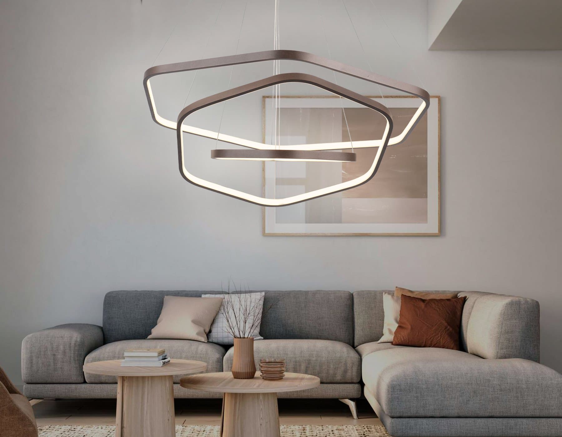 Ambrella Подвесной светодиодный светильник FL366/3 CF кофе 84W 4200K D400/600/800*1200 (без ПДУ) — миниатюра 3