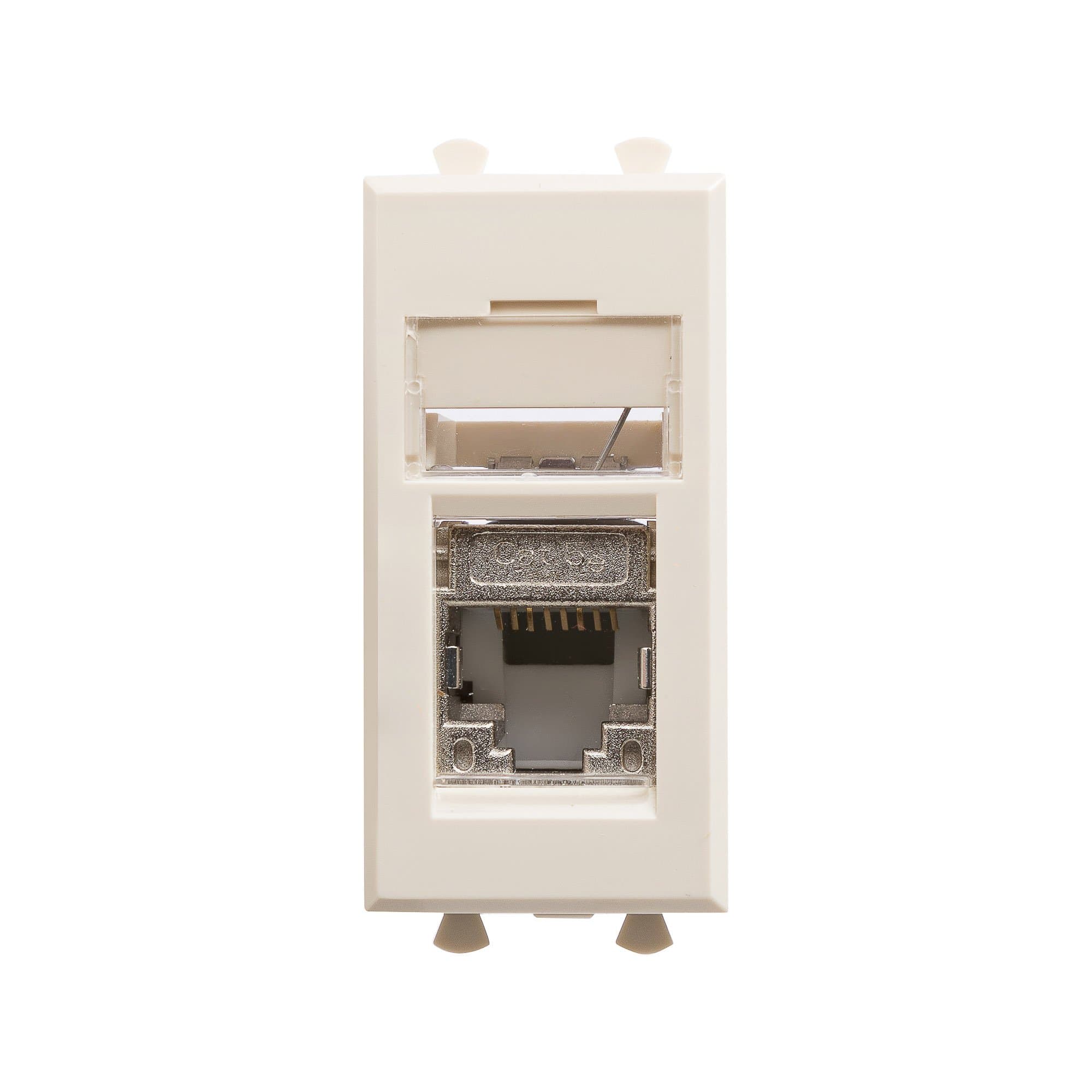 DKC Компьютерная розетка RJ-45 модульная, кат.5е экранированная, "Avanti","Ванильная дымка", 1 модуль — миниатюра 1