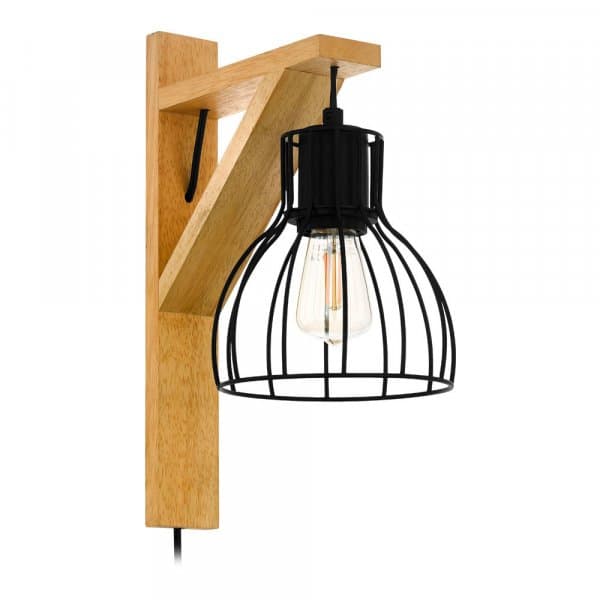Eglo 43351 Светильник настенный RAMPSIDE 1, 1X40W(E27), дерево, сталь, черный — миниатюра 1