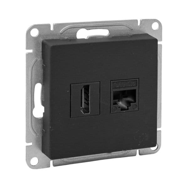 EKF Механизм розетки HDMI+RJ45 (cat5), чёрный Эпика — миниатюра 1
