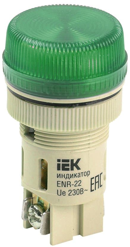 IEK Лампа ENR-22 сигнальная d22мм зеленый неон/240В цилиндр — миниатюра 1