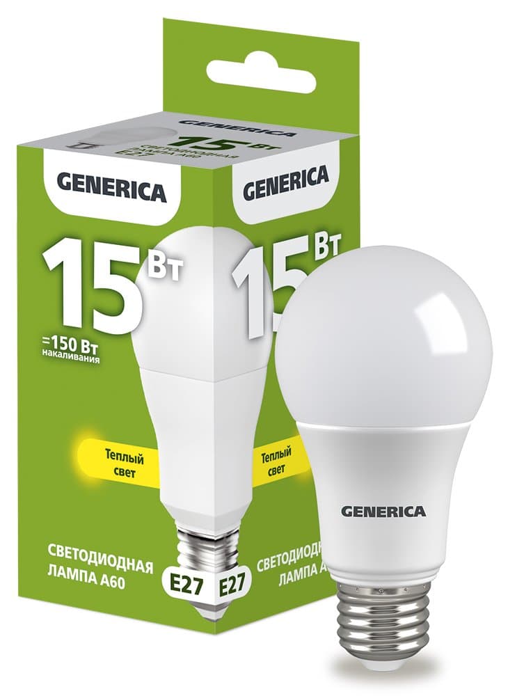 IEK GENERICA Лампа LED A60 груша 15Вт 230В 3000К E27 LL-A60-15-230-30-E27-G
