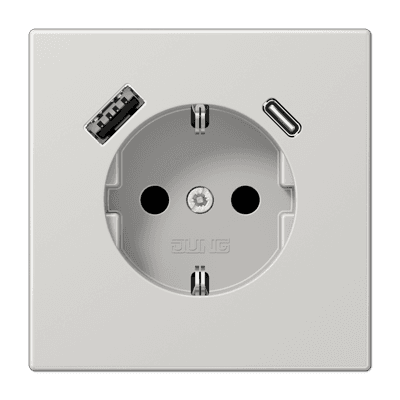 JUNG Светло-серый Розетка SCHUKO® с USB-зарядным устройством, тип A + тип С; термопласт LS1520-15CALG