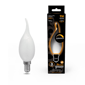 Gauss Лампа Filament Свеча на ветру 9W 590lm 3000К Е14 milky диммируемая LED 104201109-D — миниатюра 1