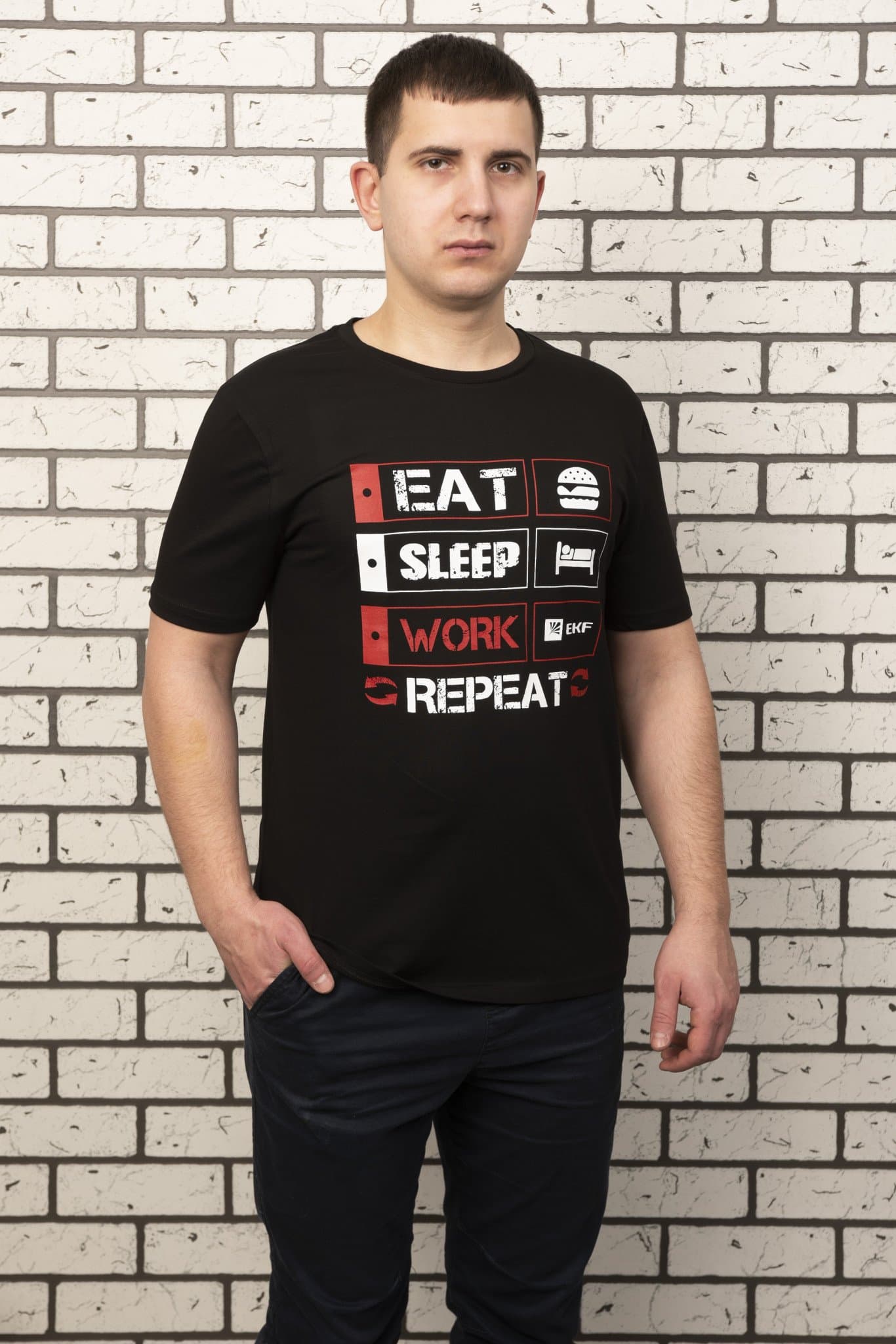 EKF Футболка черная EAT, SLEEP, WORK M — миниатюра 1