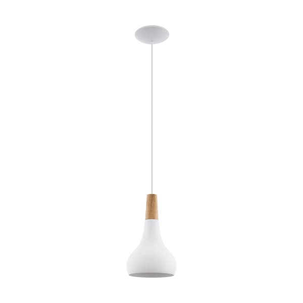 Eglo 96981 Подвес SABINAR, 1х60W (E27), Ø180, сталь, белый/дерево, коричневый — миниатюра 1
