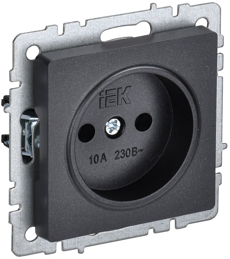 IEK BRITE BASE Черный Розетка 1-м б/з без защ штор 10А РС10-1-0-БрЧ