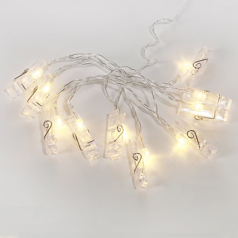 NEON-NIGHT Гирлянда светодиодная «Прищепки» 10 LED, 1.5 м, прозрачный ПВХ, теплый белый цвет свечения, 2 х АА (батарейки не в комплекте) 304-005