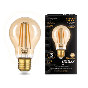 Gauss Лампа Filament А60 10W 820lm 2400К Е27 golden LED 1/10/40 102802010