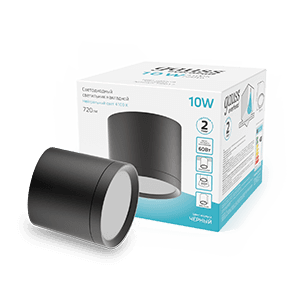 Gauss Светильник Overhead накл цил 10W 720lm 4100K 170-240V IP20 88*75мм черный с расс LED HD017
