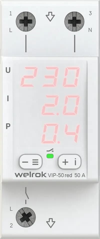Welrok VIP-50 red Реле напряжения 50 А (max 60 A), 11 000 ВА — миниатюра 2