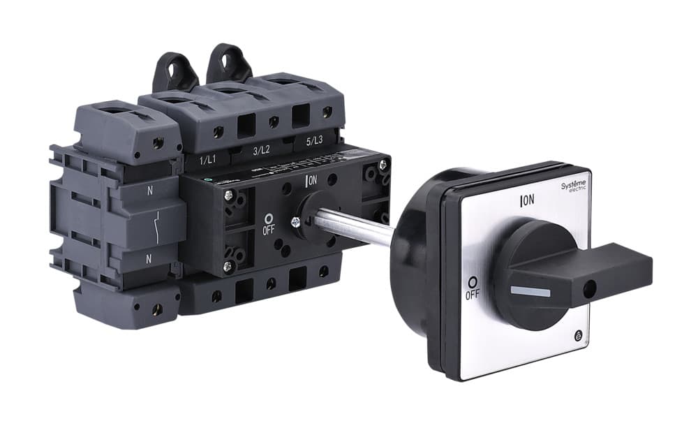 Systeme Electric Выключатель-разъединитель 4P 125A IP20 с чёрной выносной рукояткой на дин-рейке/плате