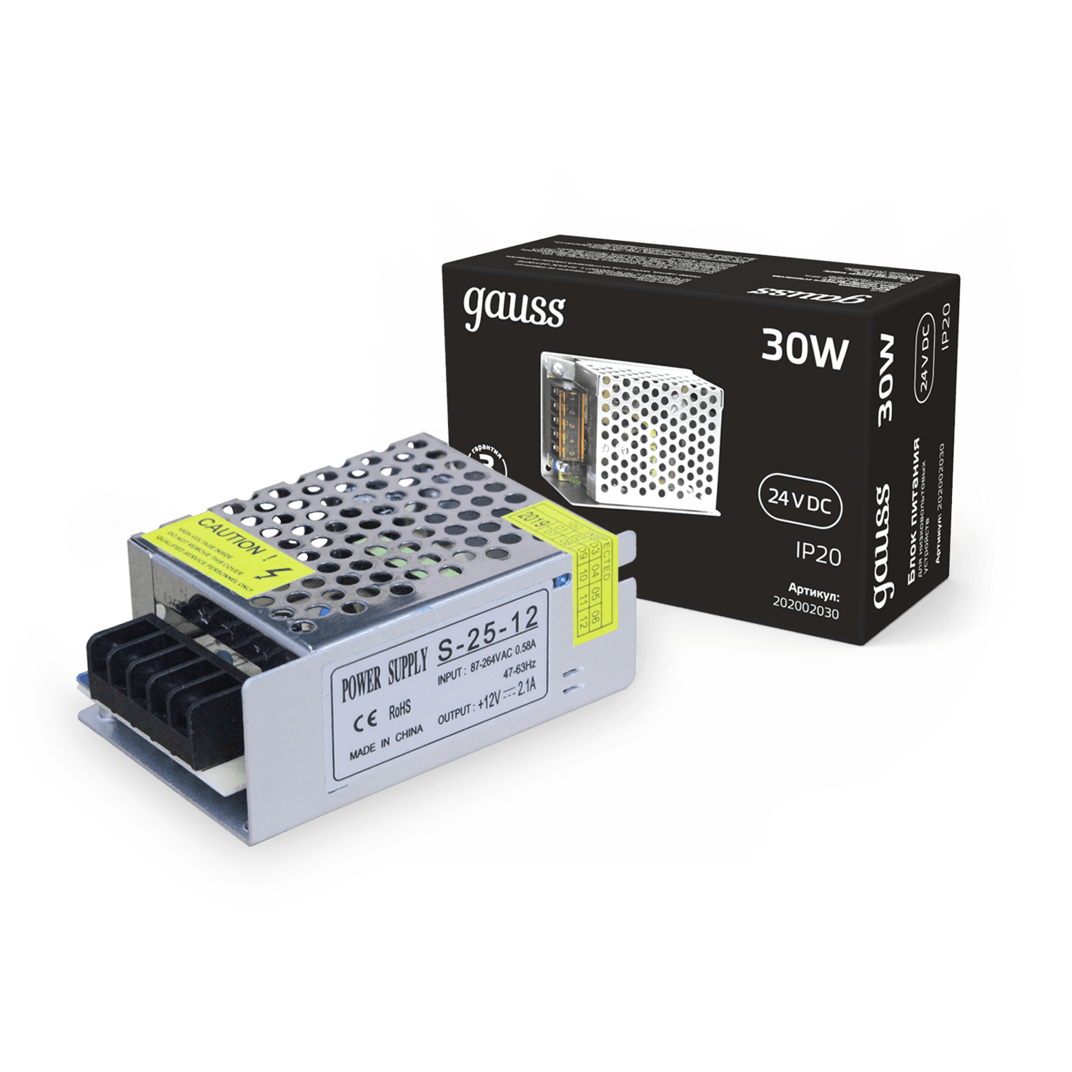 Gauss Блок питания 30W 24V IP20 1/140 202002030 — миниатюра 5