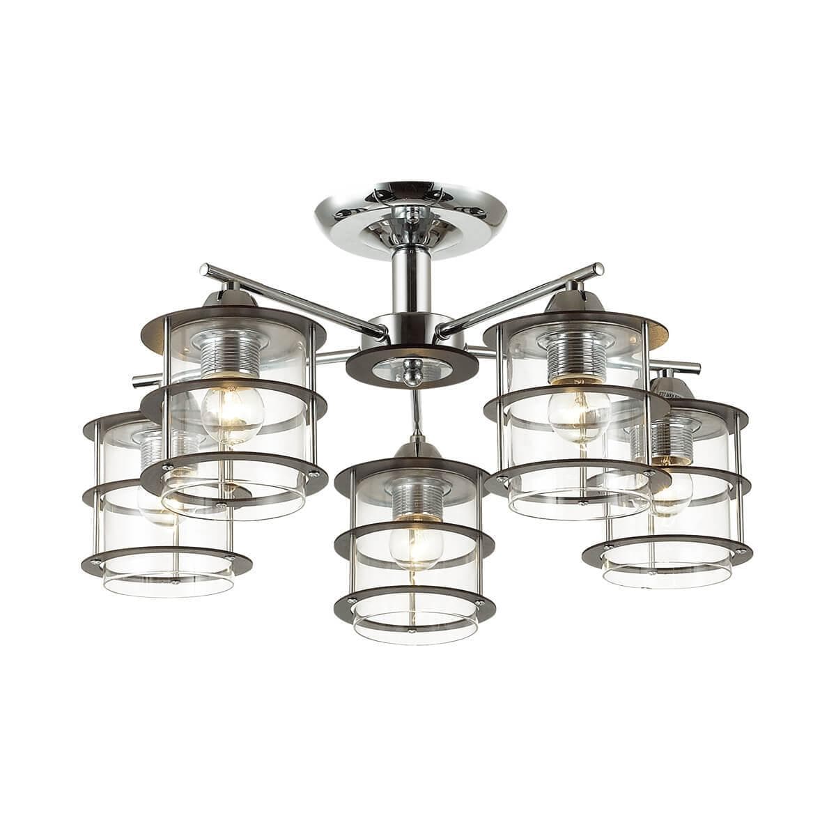 Lumion 3504/5C LN18 215 хром/плафон стекло/дерев.декор на плафоне Люстра потолочная Е27 5*60W 220V ROTONDUM — миниатюра 1