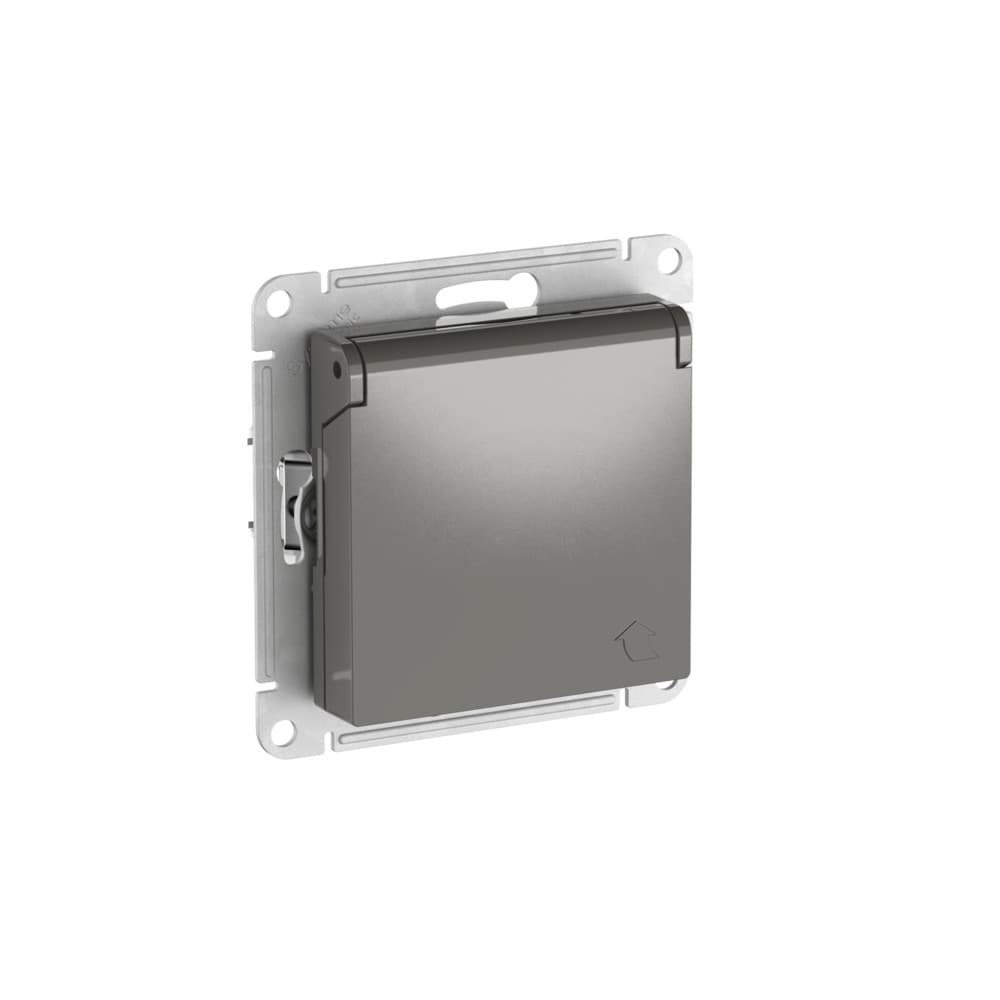 Systeme Electric AtlasDesign Сталь Розетка с заземл. со шторк. с крышкой, 16А,IP20,мех., быстрозажим. клем. — миниатюра 4