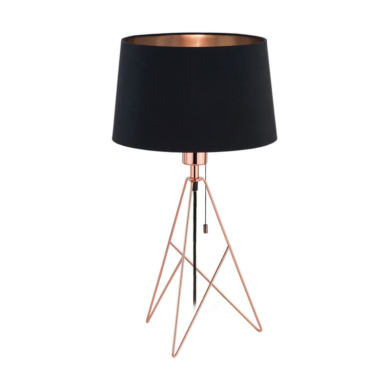 Eglo Лампа настольная CAMPORALE с шнур. выкл., 1х60W(E27), Ø300, H560, сталь, медный/текстиль, черный, медный 39178