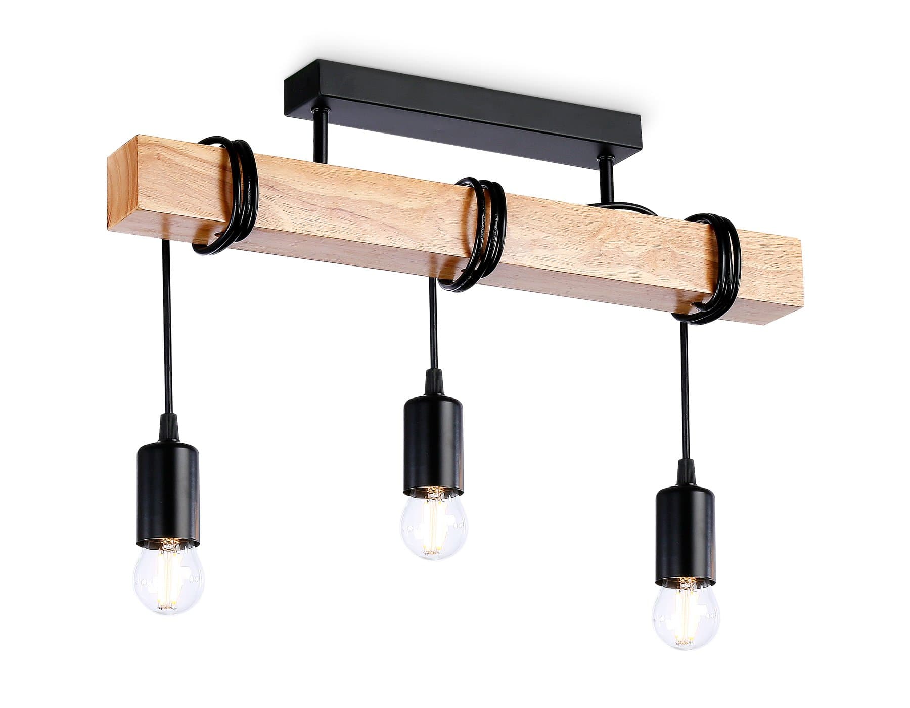 Ambrella Подвесной светильник в стиле лофт TR8182/3 BK/LW черный/светлое дерево E27*3 max 40W 500*50*420 — миниатюра 1
