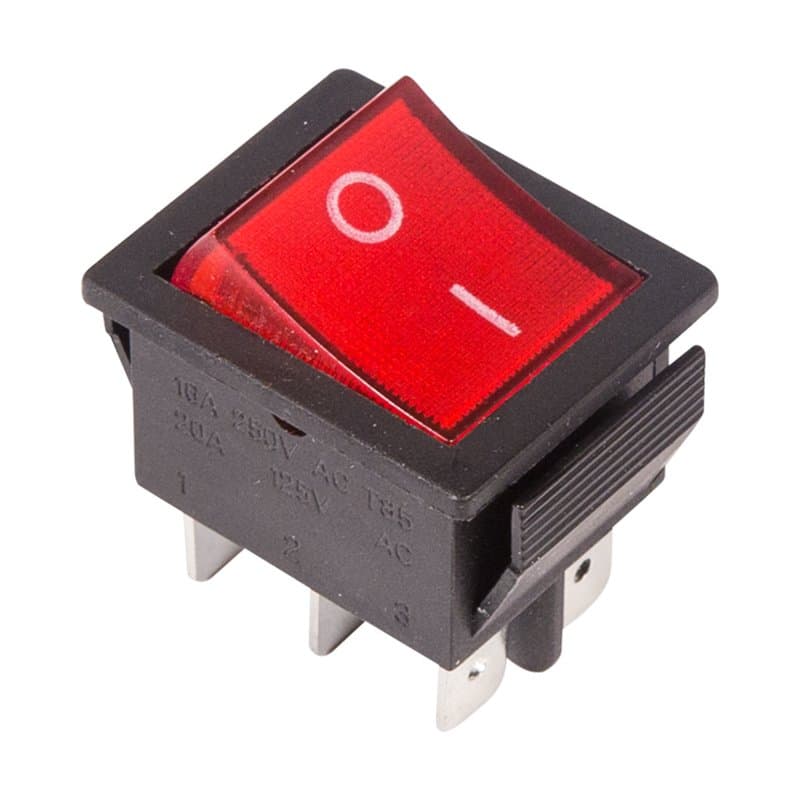 Выключатель клавишный 250V 15А (6с) ON-ON красный с подсветкой (RWB-506, SC-767) Индивидуальная упаковка 1 шт Rexant 36-2350-1