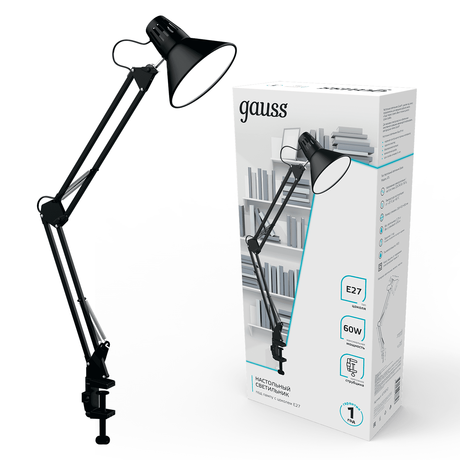 Gauss Светильник настольный модель GTL001 60W 220-240V E27 черный струбцина 1/16 GT0012 — миниатюра 4