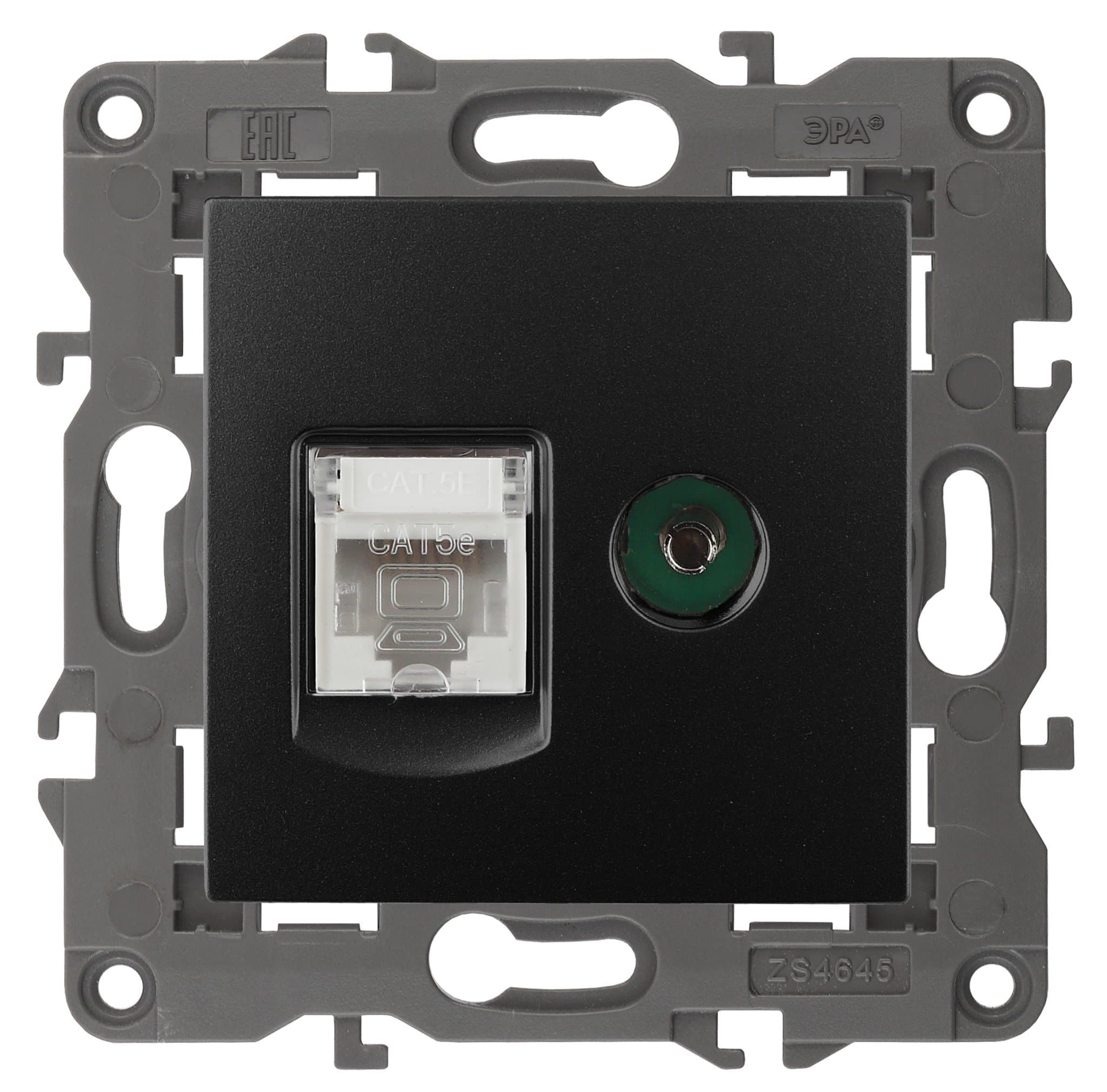 ЭРА 14-3110-05 Elegance Антрацит Розетка двойная RJ45+TV