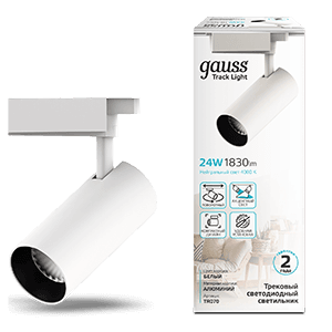 Gauss Светильник трековый цилиндр 24W 1830lm 4000K 180-240V IP20 65*210мм белый угол 24º LED TR070