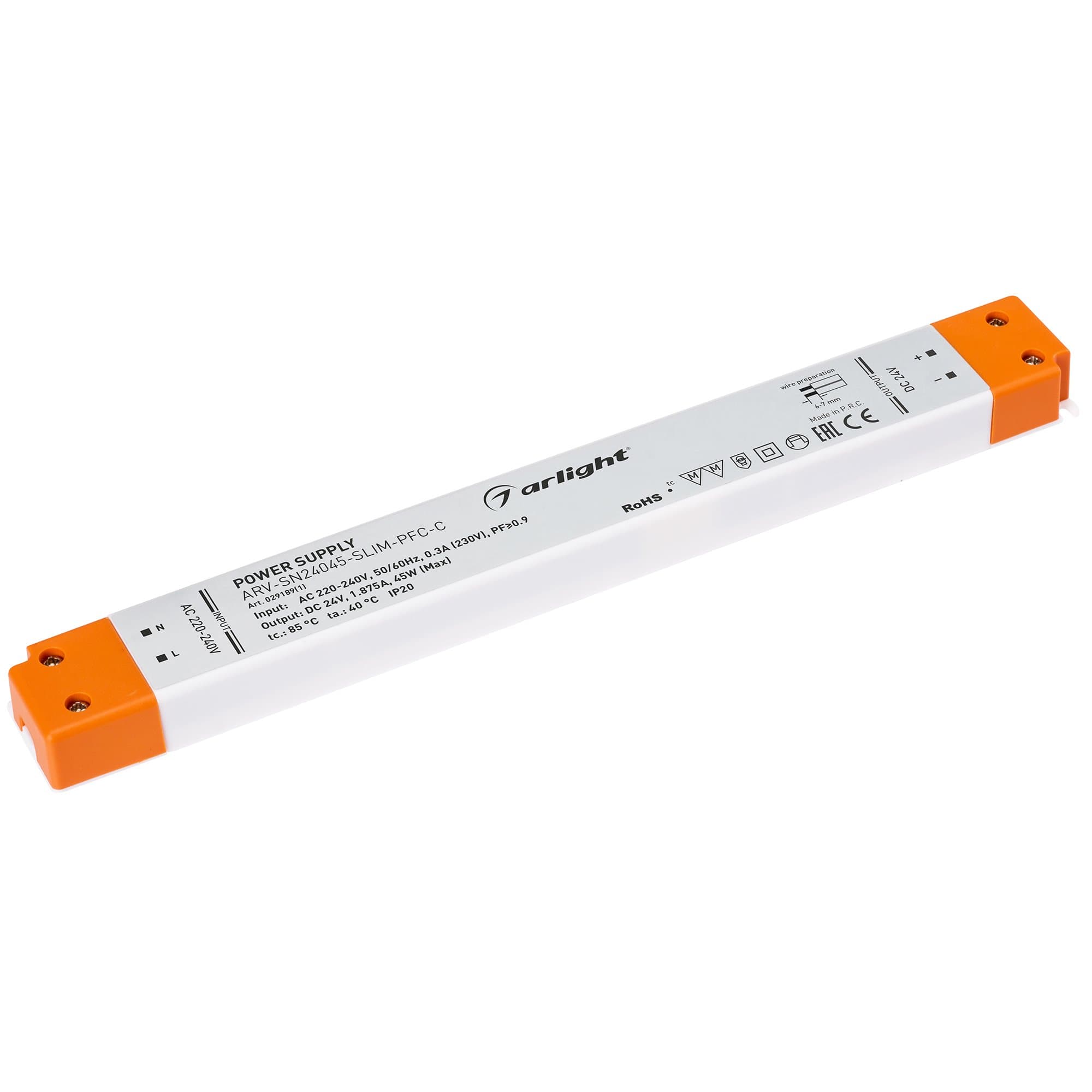 Arlight Блок питания ARV-SN24045-SLIM-PFC-C (24V, 1.87A, 45W) (IP20 Пластик, 3 года) 029189(1)