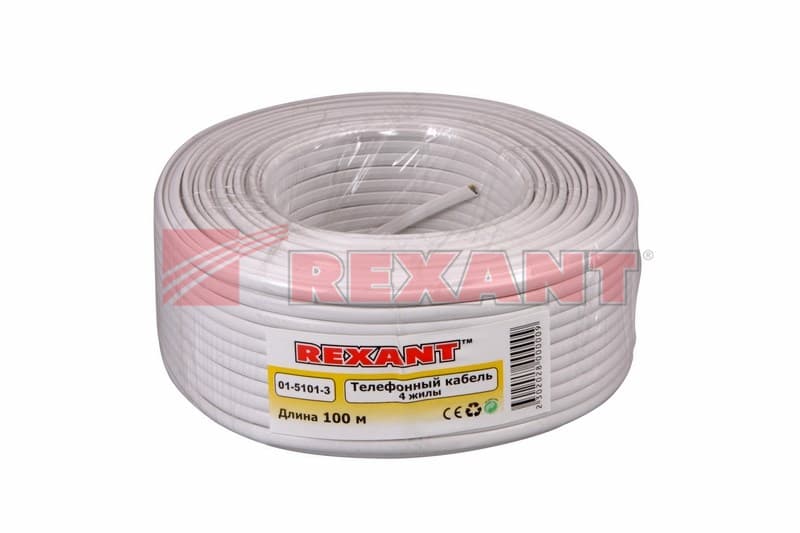 Кабель телефонный 4 жилы, 100 м., белый (CCA), (ШТЛП-4) Rexant 01-5101-3 — миниатюра 2